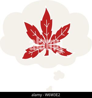 cartoon marijuana leaf with thought bubble in retro style Stock Vector