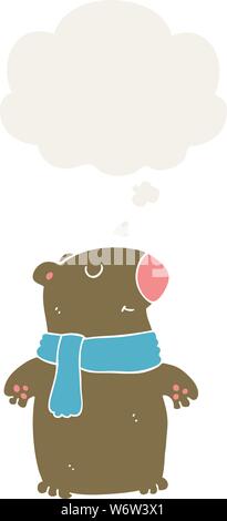 cartoon bear with thought bubble in retro style Stock Vector