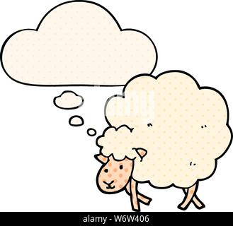 cartoon sheep with thought bubble in comic book style Stock Vector