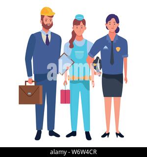 Professionals workers characters smiling cartoons Stock Vector