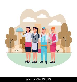 Professionals workers smiling cartoons Stock Vector