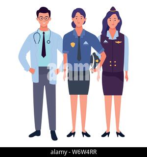 Professionals workers characters smiling cartoons Stock Vector