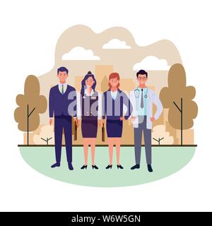 Professionals workers smiling cartoons Stock Vector