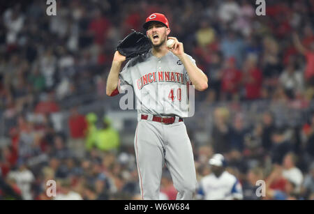 Atlanta, Georgia, USA. 02nd Aug, 2019. Atlanta Braves outfielder Austin  Riley rounds third base after hitting a home run during the fifth inning of  a MLB game against the Cincinnati Reds at