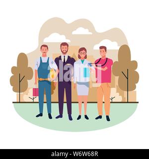 Professionals workers smiling cartoons Stock Vector