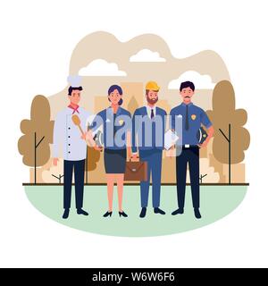 Professionals workers smiling cartoons Stock Vector