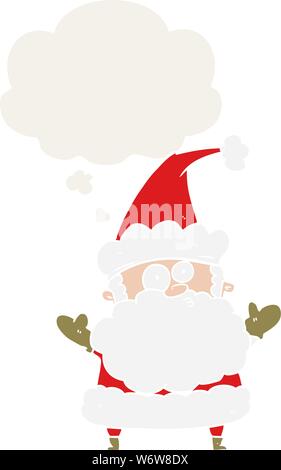 cartoon confused santa claus with thought bubble in retro style Stock Vector