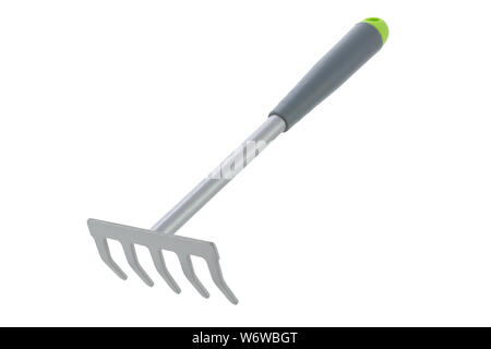 A long handle garden hand rake isolated on white with clipping path Stock Photo