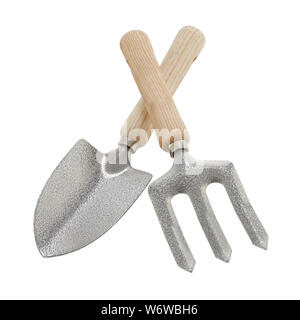 A garden trowel and hand fork set isolated on white with clipping path Stock Photo