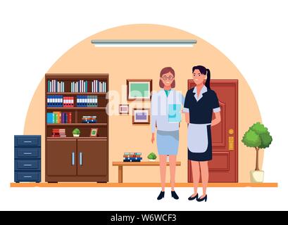 Professionals workers couple smiling cartoons Stock Vector