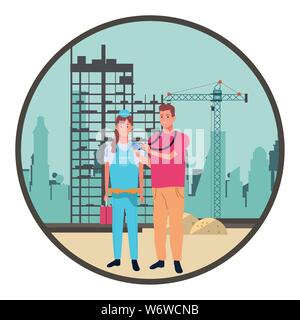 Professionals workers couple smiling cartoons Stock Vector