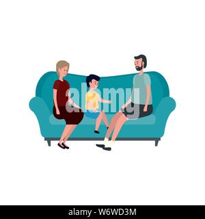 cute grandparents couple with grandson in the sofa Stock Vector