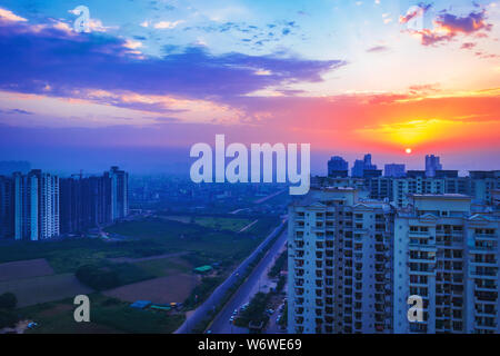 early morning sunrise in the Noida city India. high rise building Noida India Stock Photo