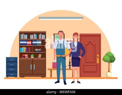 Professionals workers couple smiling cartoons Stock Vector