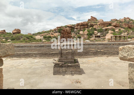 Dried Loka Pavani tank near vittala Temple Hampi,India Stock Photo