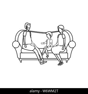 cute grandparents couple with grandson in the sofa Stock Vector