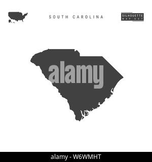 South Carolina US State Blank Map Isolated on White Background. High-Detailed Black Silhouette Map of South Carolina. Stock Photo