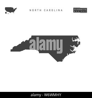 North Carolina US State Blank Map Isolated on White Background. High-Detailed Black Silhouette Map of North Carolina. Stock Photo