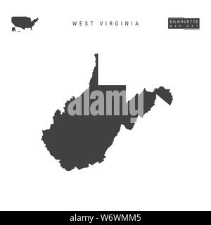 West Virginia US State Blank Map Isolated on White Background. High-Detailed Black Silhouette Map of West Virginia. Stock Photo