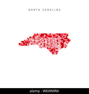 I Love North Carolina. Red and Pink Hearts Pattern Map of North Carolina Isolated on White Background. Stock Photo