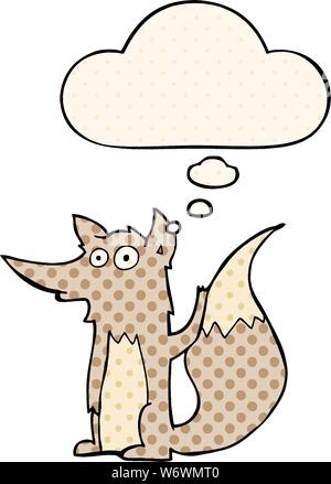 cartoon wolf with thought bubble in comic book style Stock Vector