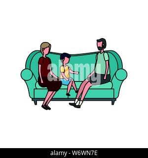 cute grandparents couple with grandson in the sofa Stock Vector