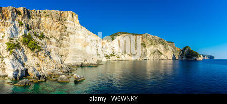 Greece, Zakynthos, XXL panorama of cape plakaki isle and cliff nature landscape Stock Photo