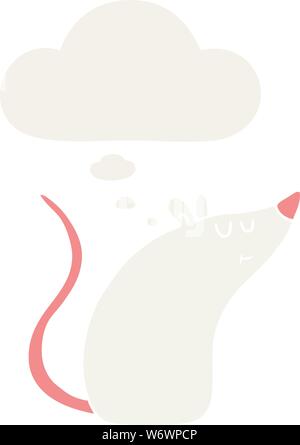 cartoon white mouse with thought bubble in retro style Stock Vector