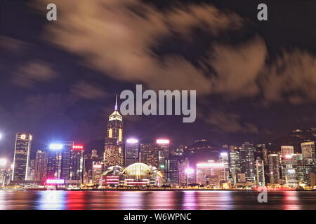 Victoria Harbour at Night, Hong Kong Stock Photo