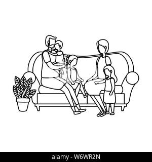 cute grandparents couple with little kids in the sofa Stock Vector