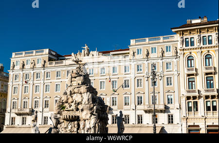 Fountain of the Four Continents on Piazza Unita d'Italia in Trieste Stock Photo