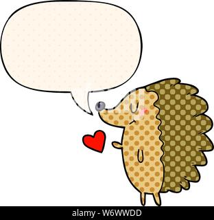 cute cartoon hedgehog with speech bubble in comic book style Stock Vector
