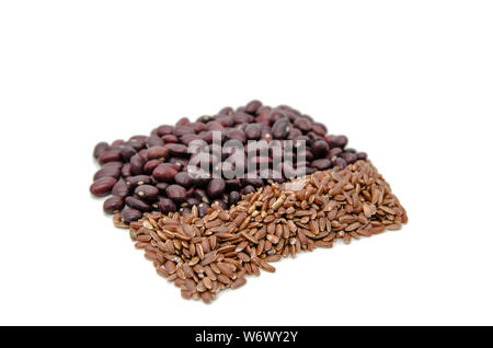 red beans and brown ruby rice on a white background Stock Photo