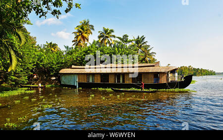 Vembanad Lake and Houseboat, Backwaters, Alleppey, Kerala, India Stock Photo