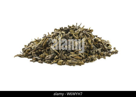 Dry oolong tea leaves isolated on white background. Fermented Chinese green tea. Stock Photo