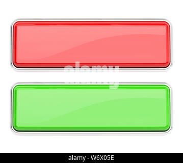 Red and green glass buttons. Square web icons. 3d rendering illustration isolated Stock Photo