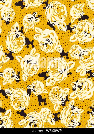 Flowers and dogs pattern. Seamless vector background. Stock Vector
