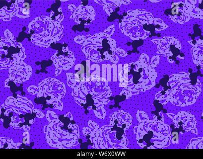 Flowers and dogs pattern. Seamless vector background. Stock Vector