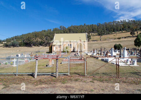 St Andrew's Anglican Church in Ellendale, Tasmania. Built on land donated by James Clark for the building of a church and cemetery in 1874. Stock Photo