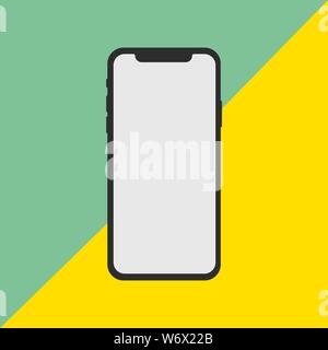 blank screen smartphone on green and yellow background  illustration Stock Vector