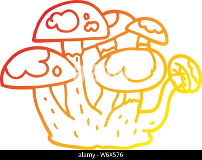 warm gradient line drawing of a cartoon mushrooms Stock Vector