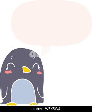 cartoon penguin with speech bubble in retro style Stock Vector
