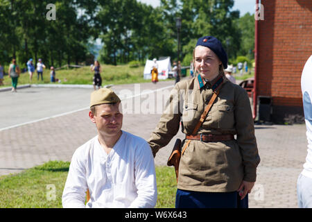 Novokuznetsk. Russia. 07.07.2019. Soldiers of the Russian and German army in the reconstruction of world war II. Stock Photo