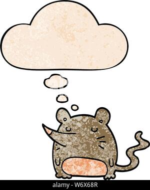 cartoon mouse with thought bubble in grunge texture style Stock Vector