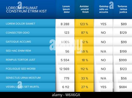 Multipurpose table layout template with nice folded design - blue and yellow version Stock Vector