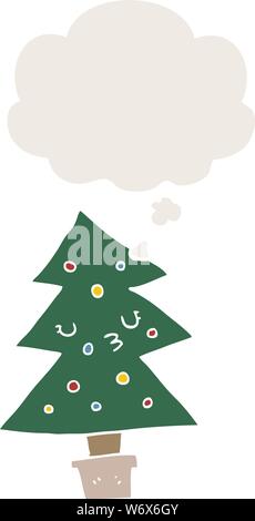 cartoon christmas tree with thought bubble in retro style Stock Vector