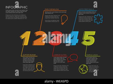Five dark vector progress block steps template with descriptions, big ...