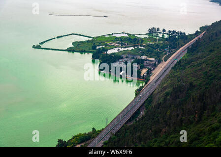 Road above Dian Lake in Kunming city in China Stock Photo