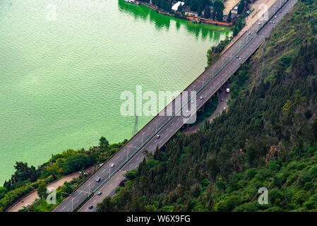 Road above Dian Lake in Kunming city in China Stock Photo