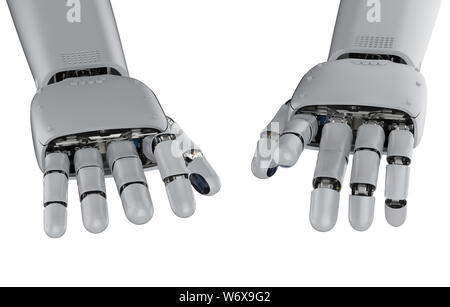 3d rendering cyborg hand in typing or playing piano gesture isolated on white Stock Photo